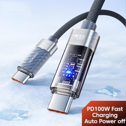 Toocki 100W USB-C / Type-C to USB-C / Type-C Cable Smart Power Off Auto Disconnect Transparent Charging Cord, Length: 1m(Grey)