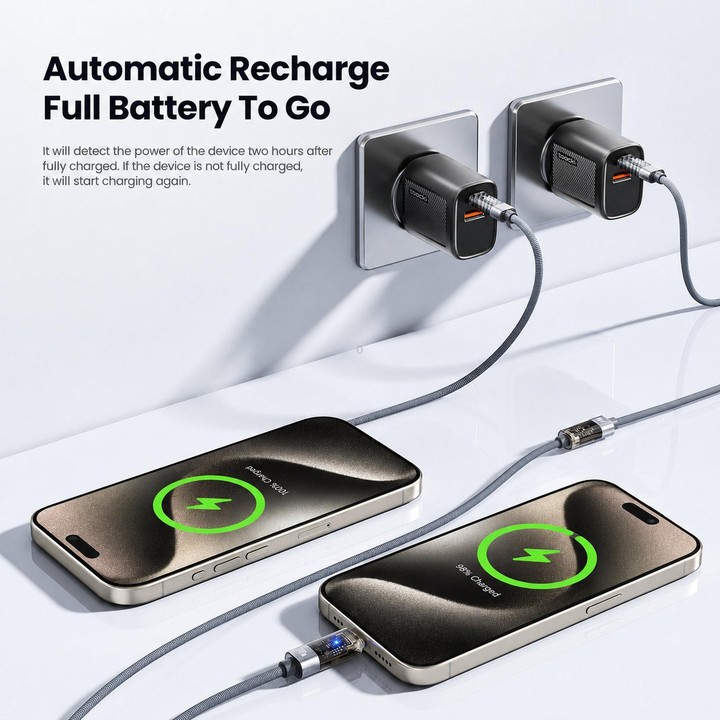 Toocki 100W USB-C / Type-C to USB-C / Type-C Cable Smart Power Off Auto Disconnect Transparent Charging Cord, Length: 1m(Blue)