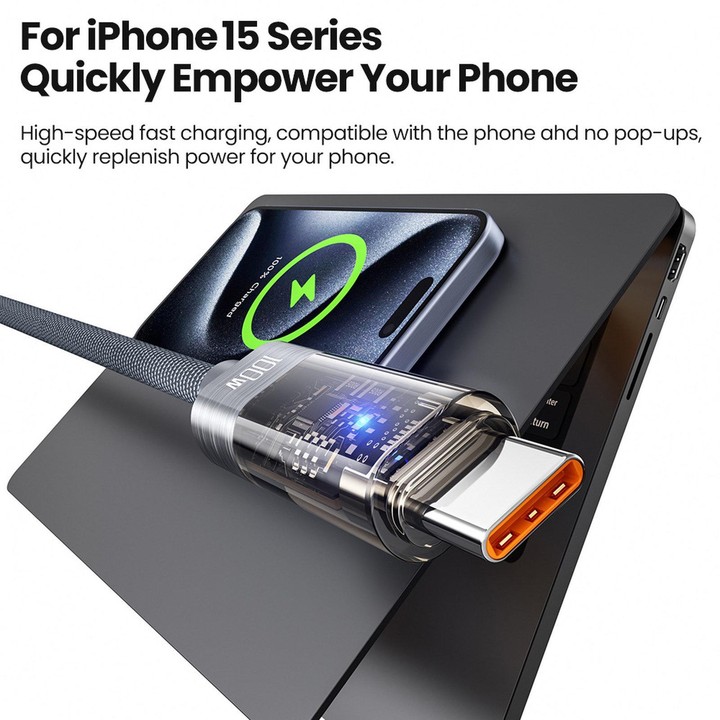 Toocki 100W USB-C / Type-C to USB-C / Type-C Cable Smart Power Off Auto Disconnect Transparent Charging Cord, Length: 1m(Purple)
