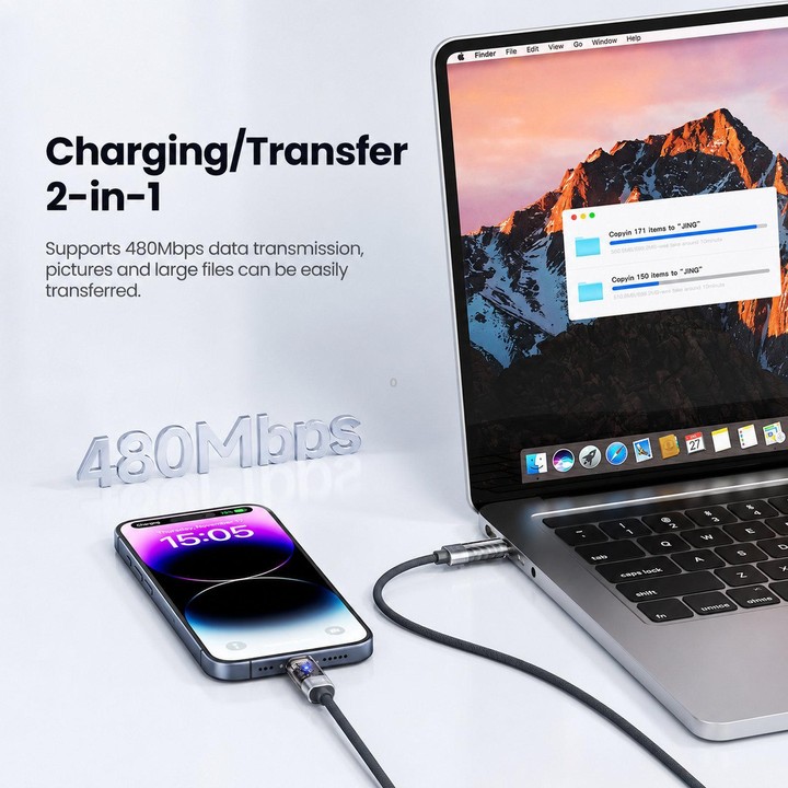 Toocki 100W USB-C / Type-C to USB-C / Type-C Cable Smart Power Off Auto Disconnect Transparent Charging Cord, Length: 2m(Grey)