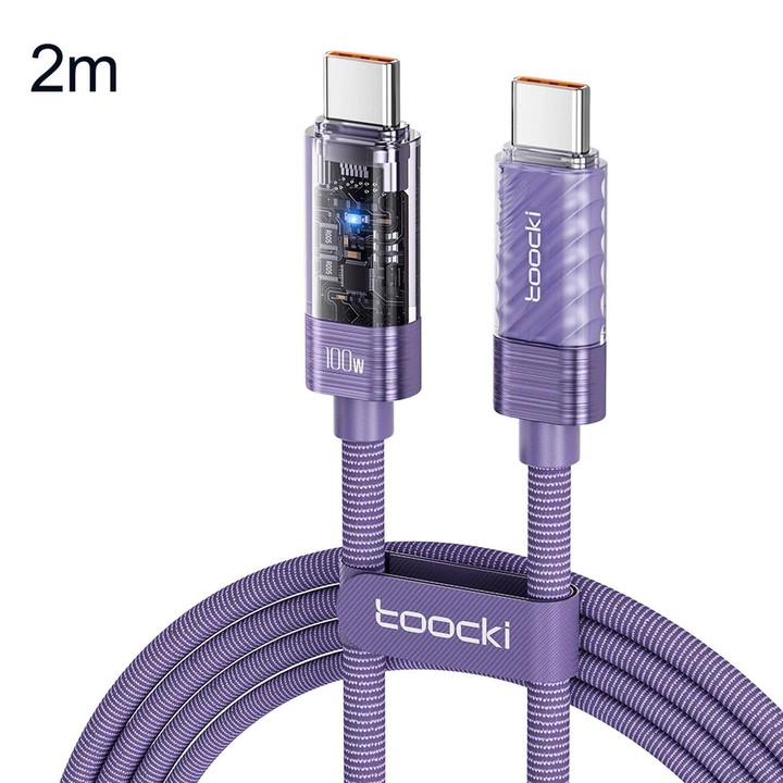 Toocki 100W USB-C / Type-C to USB-C / Type-C Cable Smart Power Off Auto Disconnect Transparent Charging Cord, Length: 2m(Purple)