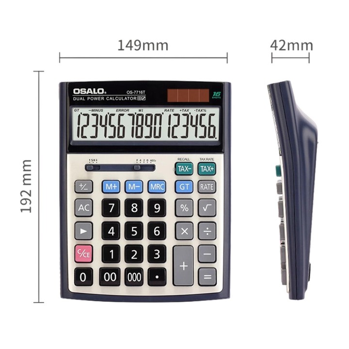 OSALO OS-7716T 16-Digit Display Solar Dual Power Calculator Desktop Calculator For Finance & Office Use