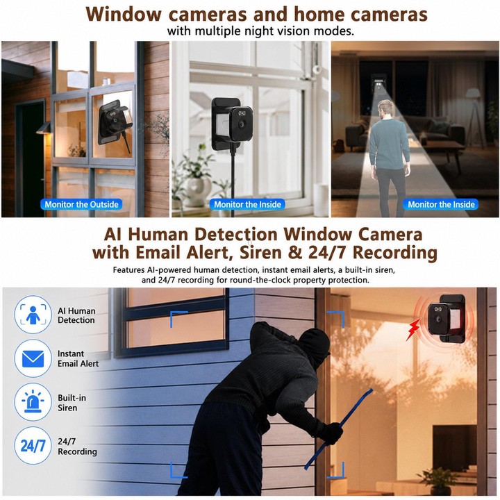 2K HD Smart Dual Bracket Window Camera WiFi Punch-Free Home Security Camera(White)