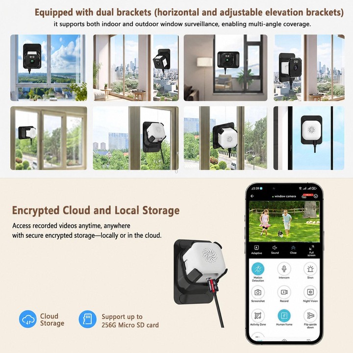 2K HD Smart Dual Bracket Window Camera WiFi Punch-Free Home Security Camera(White)