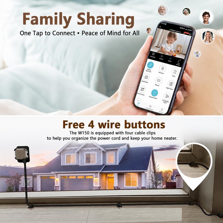 2K HD Smart Dual Bracket Window Camera WiFi Punch-Free Home Security Camera(White)