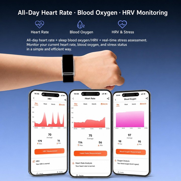 Screenless Fitness Tracker with ECG & HRV Lightweight Nylon Braided Band Health Monitor(Silver)