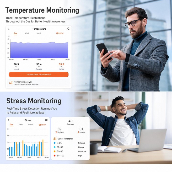Screenless Fitness Tracker with ECG & HRV Lightweight Nylon Braided Band Health Monitor(Silver)