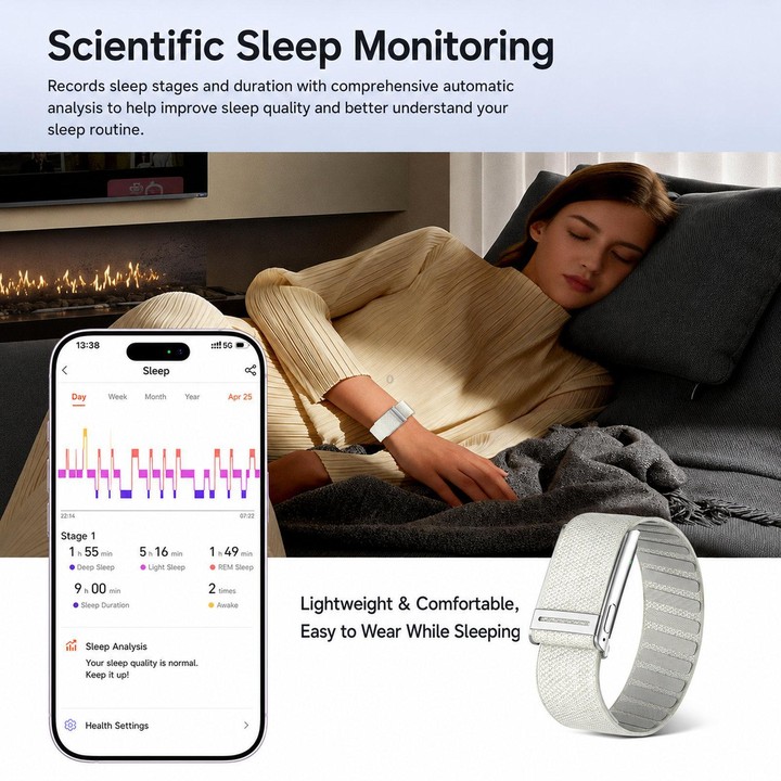 Screenless Fitness Tracker with ECG & HRV Lightweight Nylon Braided Band Health Monitor(Black Green)