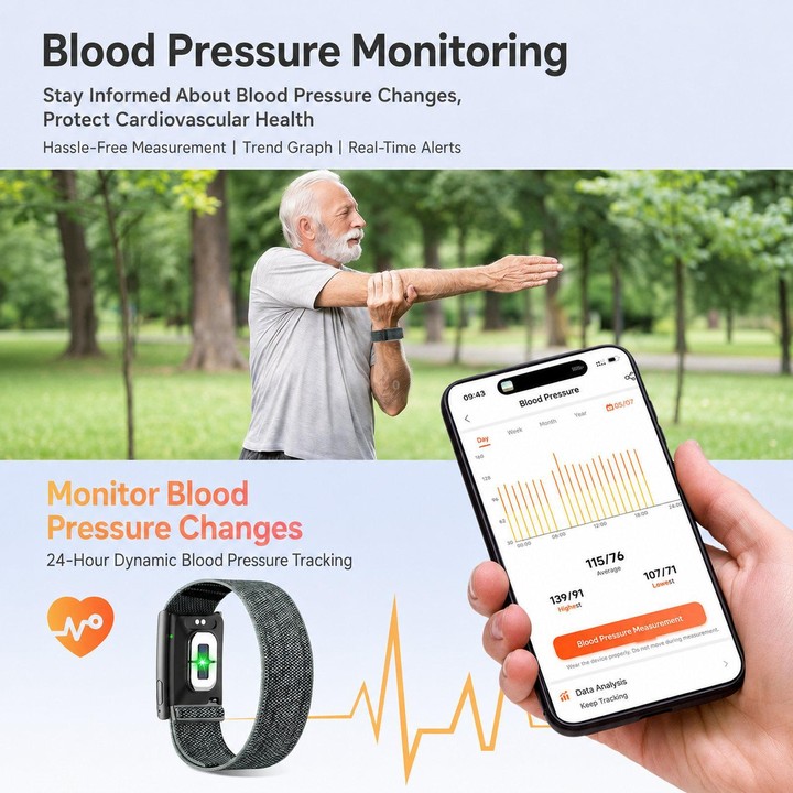 Screenless Fitness Tracker with ECG & HRV Lightweight Nylon Braided Band Health Monitor(Black Green)