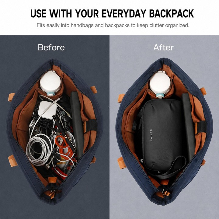 BANGE BG-7918 Electronic Organizer Travel Cable Bag Water-Resistant Digital Accessories Pouch With Wristlet(Gray)