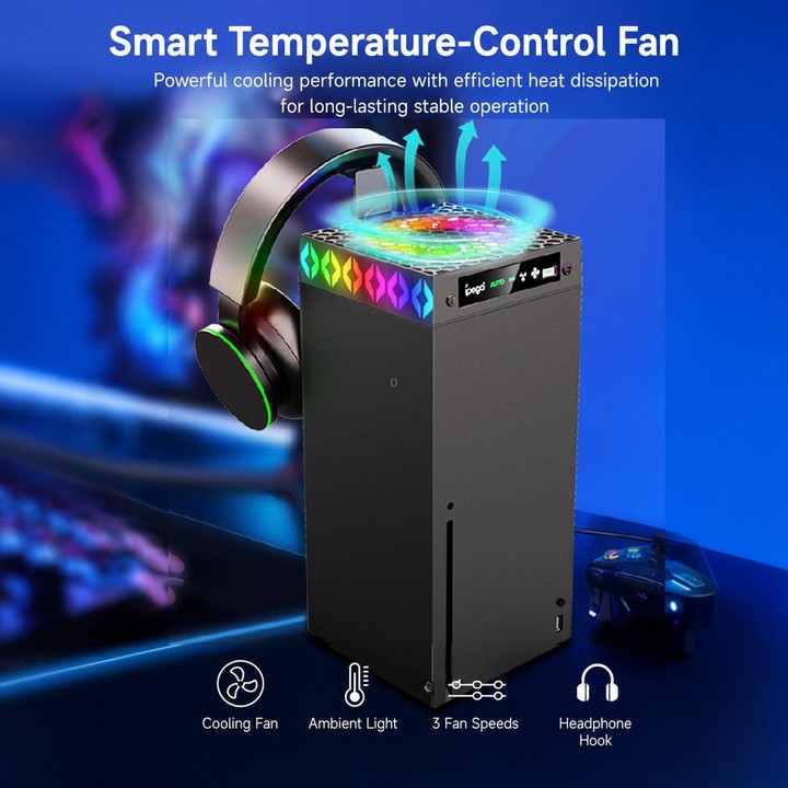ipega Top Cooling Fan For Xbox Series X Console Auto Temp Sensor Cooler with RGB Light & Headset Hook(PG-XBX026S)