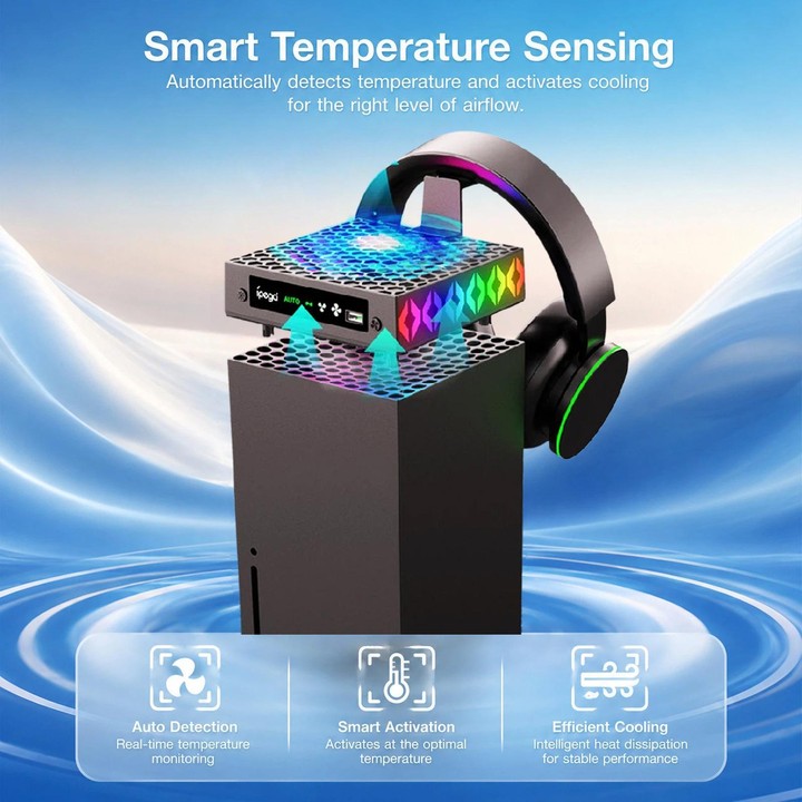 ipega Top Cooling Fan For Xbox Series X Console Auto Temp Sensor Cooler with RGB Light & Headset Hook(PG-XBX026S)