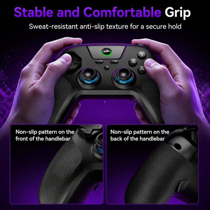BSP G3 Tri-Mode Game Controller With Carbon Joysticks Macro Keys For PC / Switch / PS4 / iOS & Android With Stand Purple