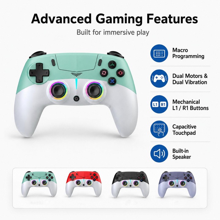 For PS5 Wireless Controller Hall Effect Joysticks & Triggers RGB Light Macro Back Keys(Black White)