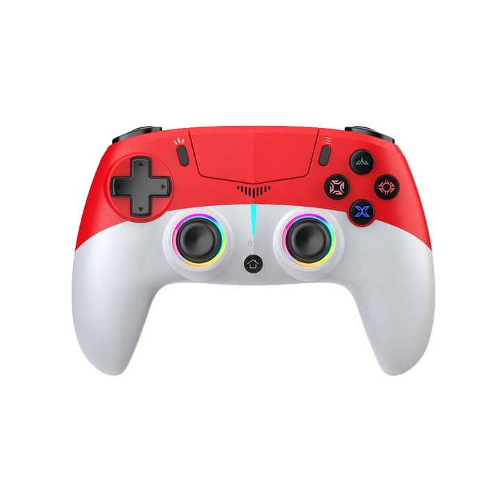 For PS5 Wireless Controller Hall Effect Joysticks & Triggers RGB Light Macro Back Keys(White Red)