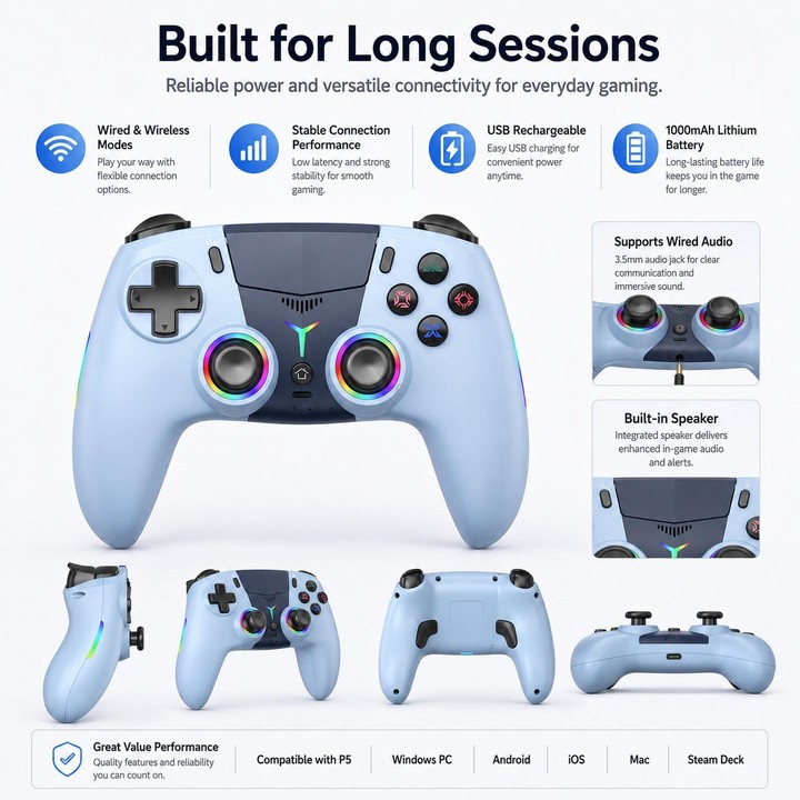 For PS5 Wireless Controller Bluetooth Gamepad With RGB Light, Hall Effect Joy, Back Macro Button(Orange)