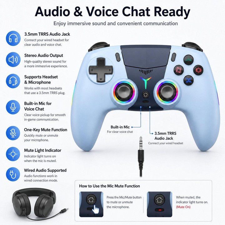 For PS5 Wireless Controller Bluetooth Gamepad With RGB Light, Hall Effect Joy, Back Macro Button(Green)