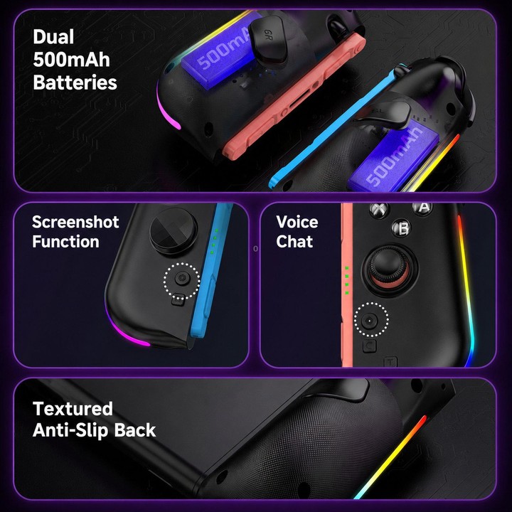 For Nintendo Switch 2 Left + Right Magnetic Controllers 9-Axis RGB Motion-Sensing Hall-Effect Joystick With Bluetooth 5.4 Wake-U