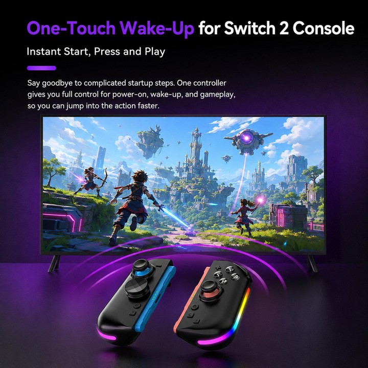 For Nintendo Switch 2 Left + Right Magnetic Controllers 9-Axis RGB Motion-Sensing Hall-Effect Joystick With Bluetooth 5.4 Wake-U
