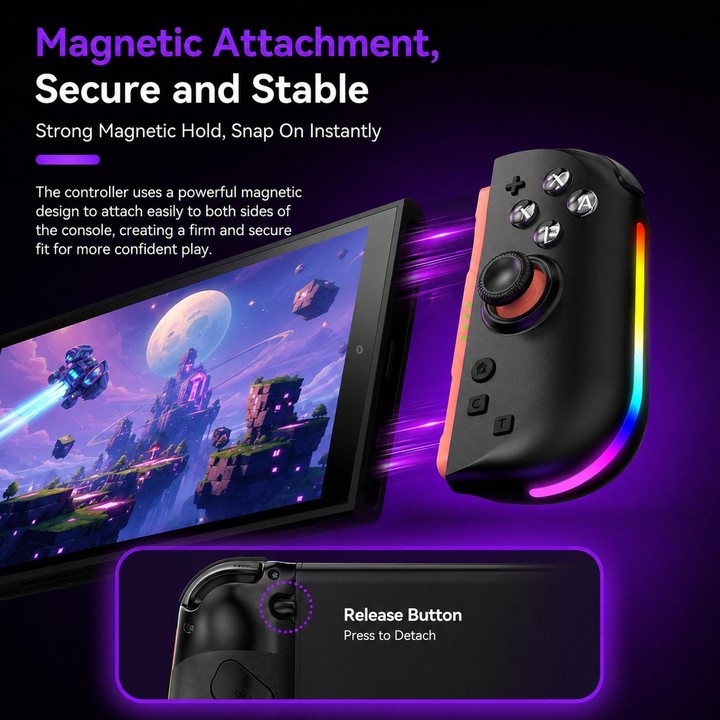 For Nintendo Switch 2 Left + Right Magnetic Controllers 9-Axis RGB Motion-Sensing Hall-Effect Joystick With Bluetooth 5.4 Wake-U