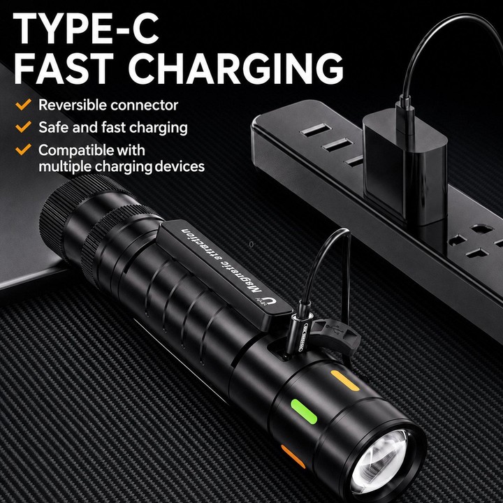 Multifunctional Zoom Car Flashlight Magnetic Led Work Light For Vehicle Maintenance(Black)