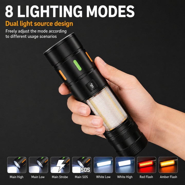 Multifunctional Zoom Car Flashlight Magnetic Led Work Light For Vehicle Maintenance(Black)