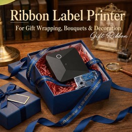 R15 Portable Ribbon Label Maker Bluetooth Gift Satin Ribbon Printer(White With Blue Ribbon)