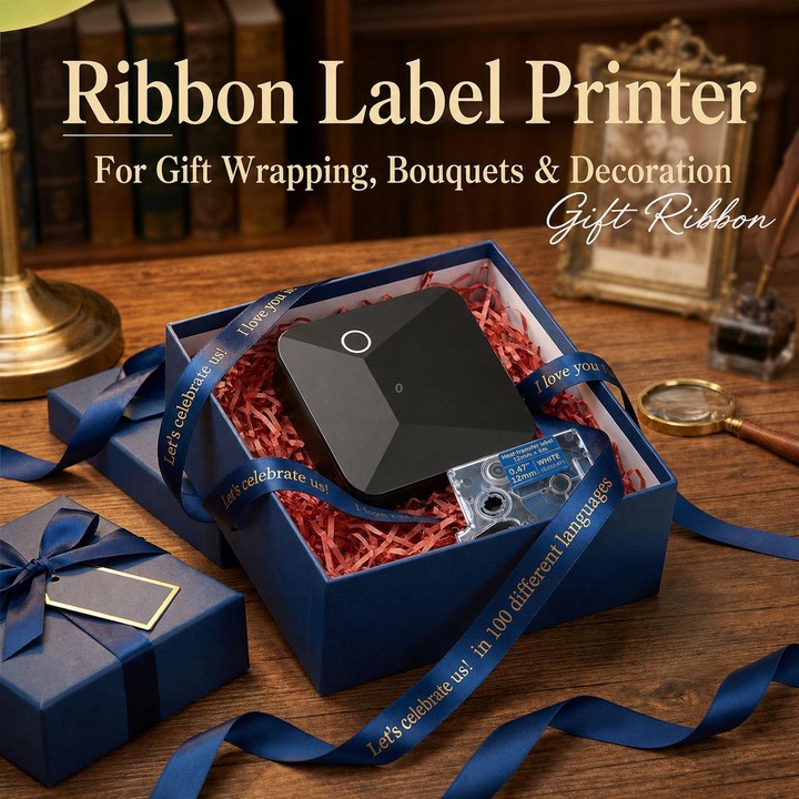 R15 Portable Ribbon Label Maker Bluetooth Gift Satin Ribbon Printer(White With Blue Ribbon)