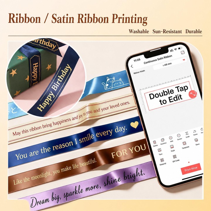R15 Portable Ribbon Label Maker Bluetooth Gift Satin Ribbon Printer(White With White Label)