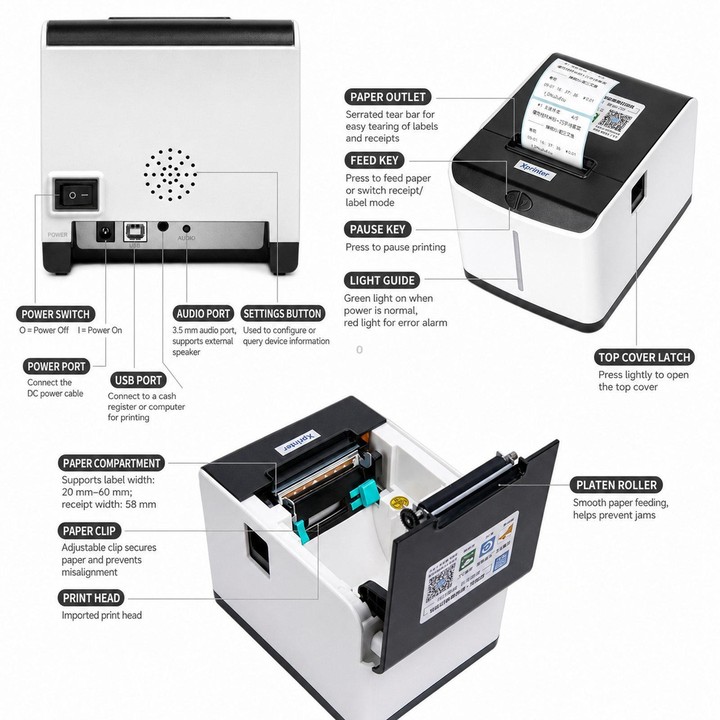 Xprinter XP-T271U Cloud Tag Wifi Thermal Label Receipt Printer For Milk Tea Drink Label Sticker Printing EU Plug