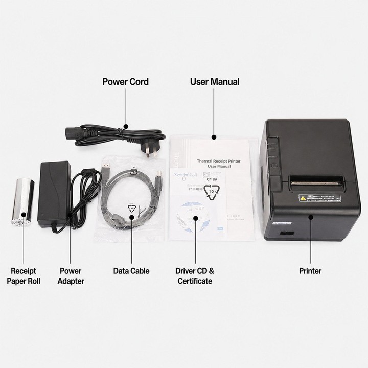 Xprinter XP-Q200 USB+Lan Port Thermal Receipt Printer 80mm Printing Machine For Catering & Milk Tea Shops EU Plug