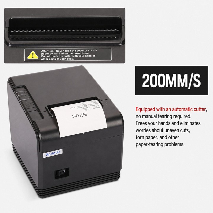 Xprinter XP-Q200 USB+Lan Port Thermal Receipt Printer 80mm Printing Machine For Catering & Milk Tea Shops EU Plug