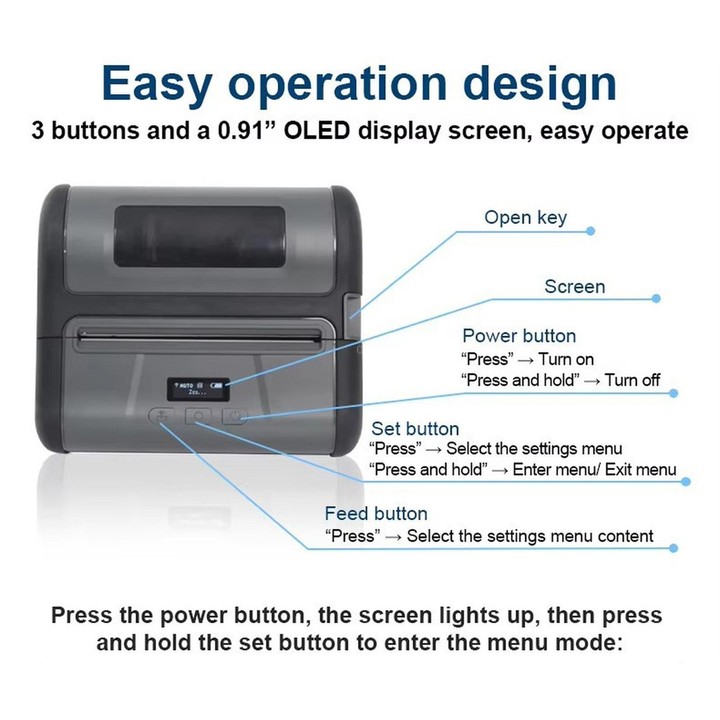 M430B Portable 4 inch Thermal Label Printer Wireless Bluetooth Shipping Label Maker With OLED Screen