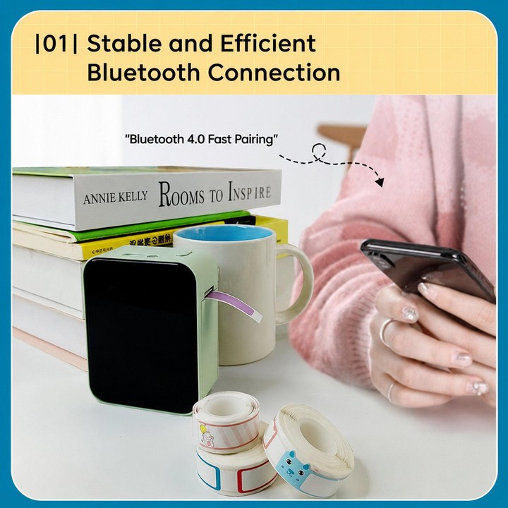 P15 Mini Bluetooth Label Maker Portable Thermal Sticker Printer Machine, Spec: Matcha Green With 1 Roll Label Paper