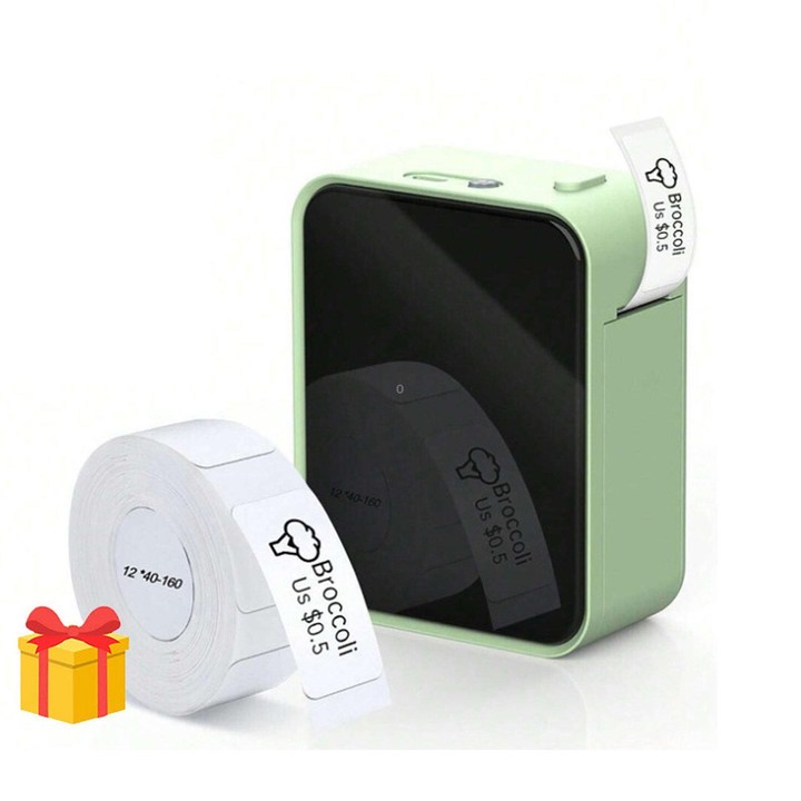 P15 Mini Bluetooth Label Maker Portable Thermal Sticker Printer Machine, Spec: Matcha Green With 1 Roll Label Paper