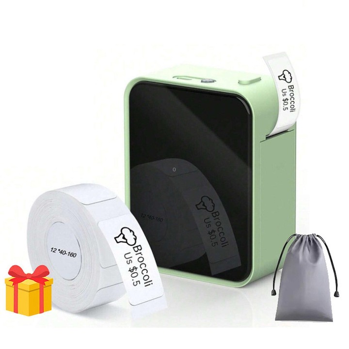 P15 Mini Bluetooth Label Maker Portable Thermal Sticker Printer Machine, Spec: Matcha Green+Cover With 1 Roll Label Paper