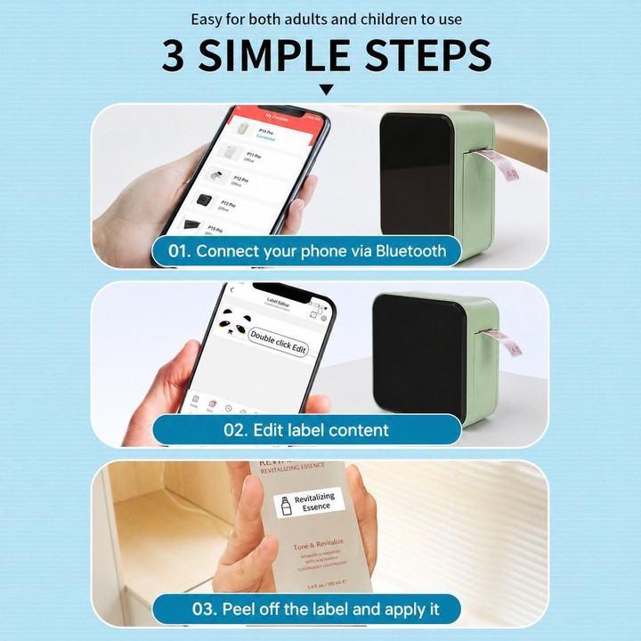 P15 Mini Bluetooth Label Maker Portable Thermal Sticker Printer Machine, Spec: White+Cover With 1 Roll Label Paper
