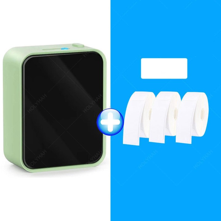P15 Mini Bluetooth Label Maker Portable Thermal Sticker Printer Machine, Spec: Matcha Green+3 Roll White Label Paper With 1 Roll