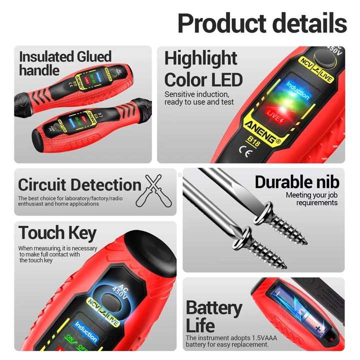 ANENG High-Precision Digital Smart Voltage Tester Pen With Non-Contact Induction(Yellow Flat-head)