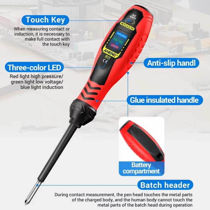 ANENG High-Precision Digital Smart Voltage Tester Pen With Non-Contact Induction(Red Phillips-head)