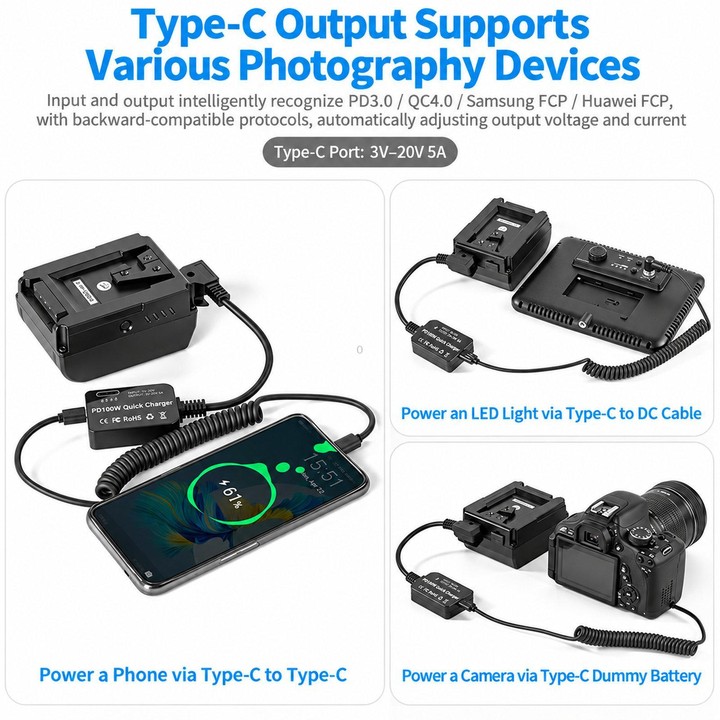 FOMITO PD 100W V-Mount Battery Charger D-Tap To Type-C Adapter