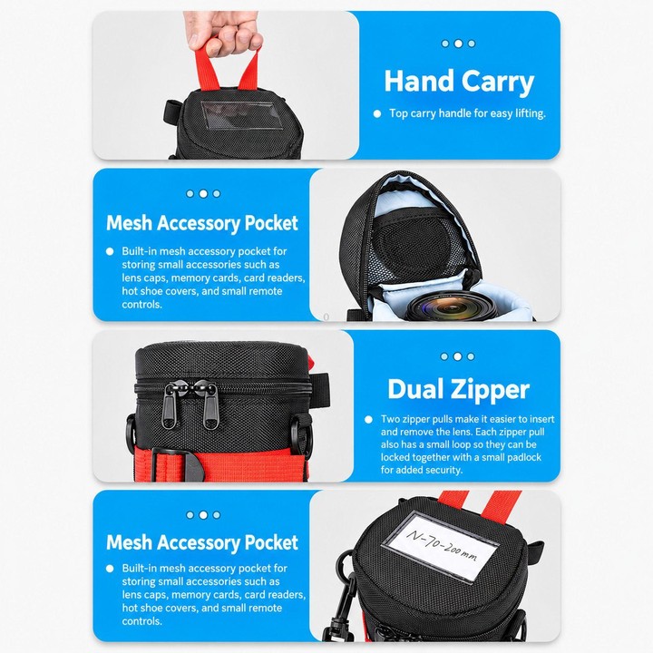 FOMITO Handheld & Waist-Hung Portable Lens Bag For Mirrorless And DSLR Cameras, Spec: Medium Grey