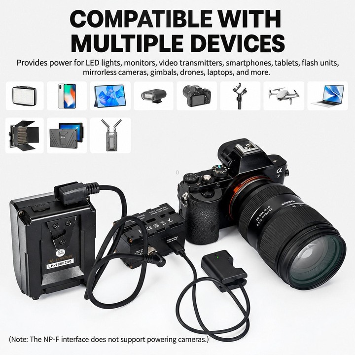 FOMITO NP-F550 / 970 / 990 Rotatable Dual-Sided Battery Converter For V-Mount Battery Monitor(Black)