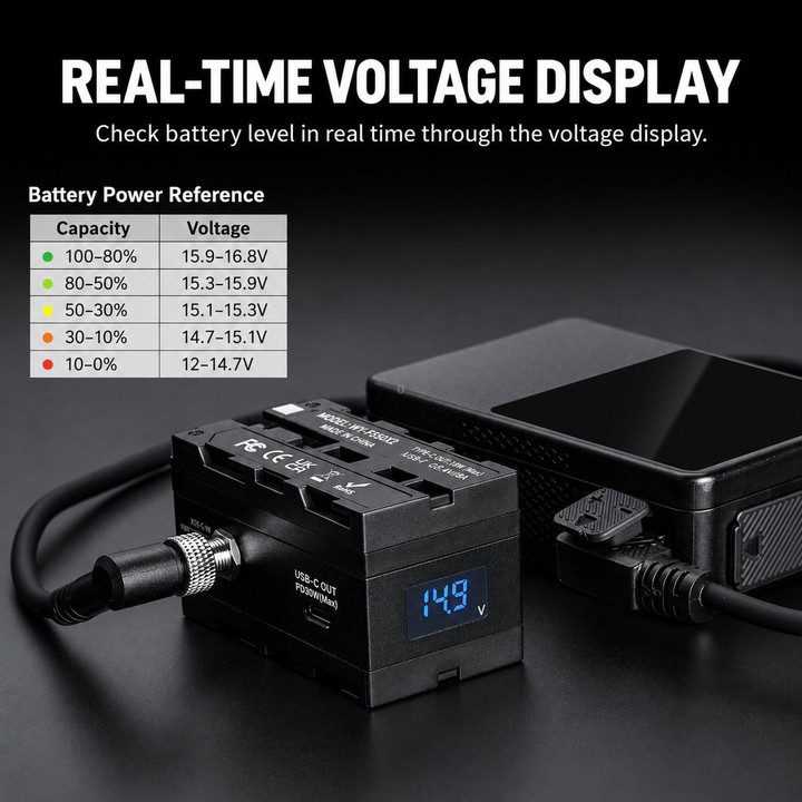 FOMITO NP-F550 / 970 / 990 Rotatable Dual-Sided Battery Converter For V-Mount Battery Monitor(Black)