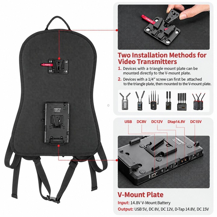 FOMITO Live Streaming V-Mount Battery Backpack Hanging Plate Mobile Wireless Video & Cloud Switcher Back Frame(Black)