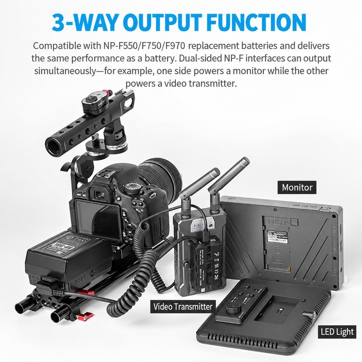 FOMITO NP-F Battery Port 3-Way Converter D-Tap To NP-F550/F970/F750 Dual Side Dummy Battery