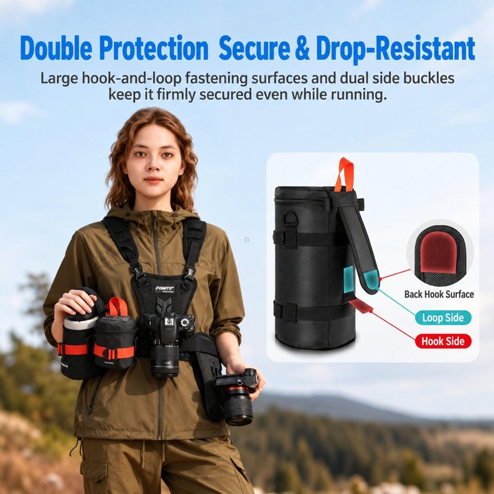 FOMITO Shockproof Camera Lens Storage Bag DSLR Mirrorless Lens Protective Pouch, Spec: JTB-4G Grey