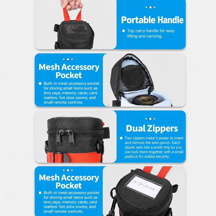 FOMITO Shockproof Camera Lens Storage Bag DSLR Mirrorless Lens Protective Pouch, Spec: JTB-6G Grey