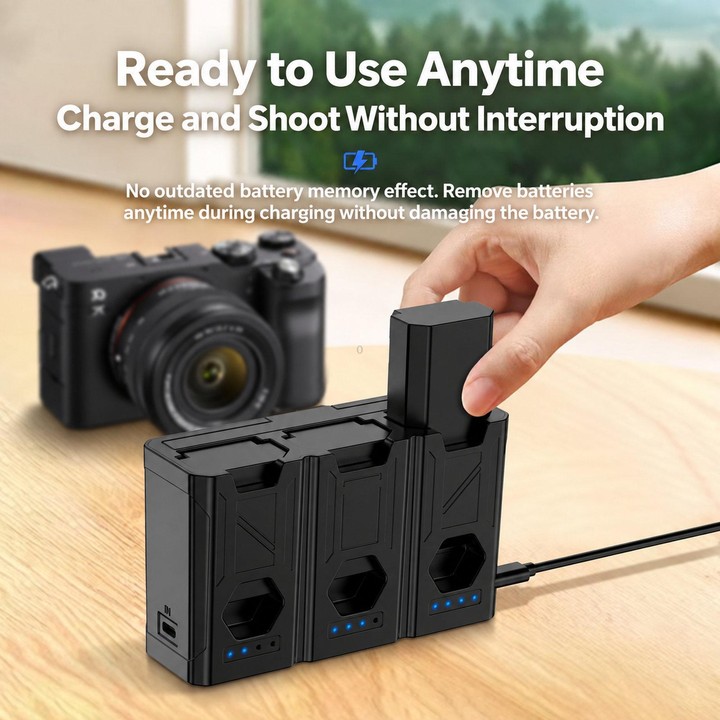 BQ01 For Sony FZ-100 Portable High Capacity Camera Battery Charger 3-Port Fast Charging