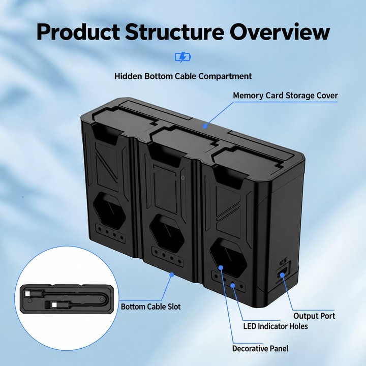 BQ01 For Sony FZ-100 Portable High Capacity Camera Battery Charger 3-Port Fast Charging